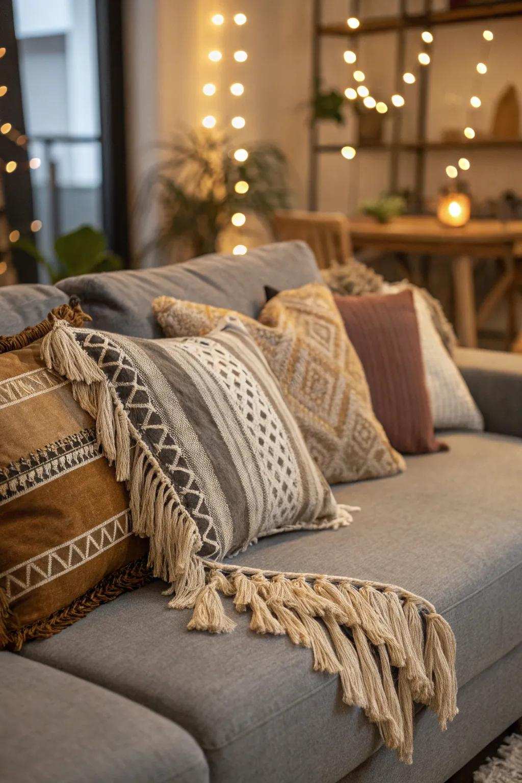 Bohemian pillows give a colorful and artistic touch.