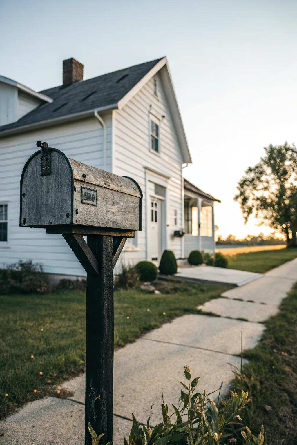 Bold dark against light makes this farmhouse mailbox stand out beautifully.