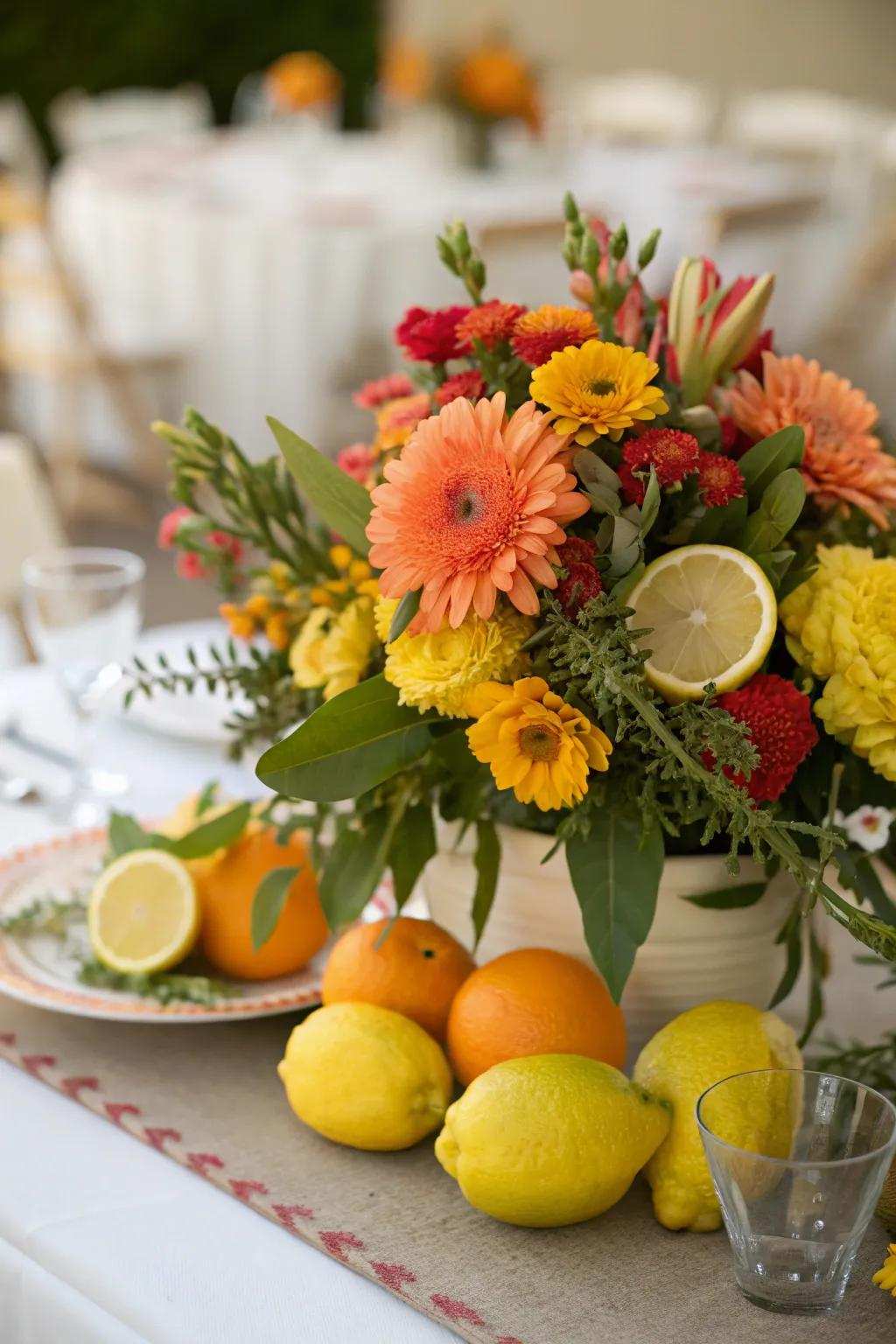 Botanical and fruit arrangements add vibrant color to your table.