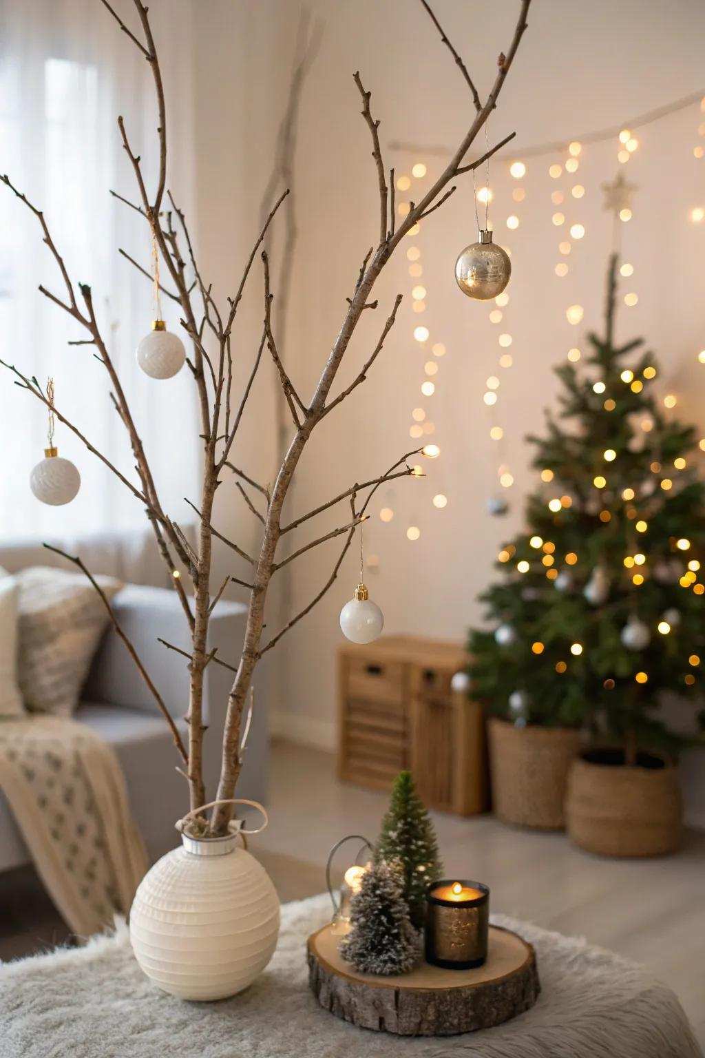 Branches serving as festive holiday decorations.