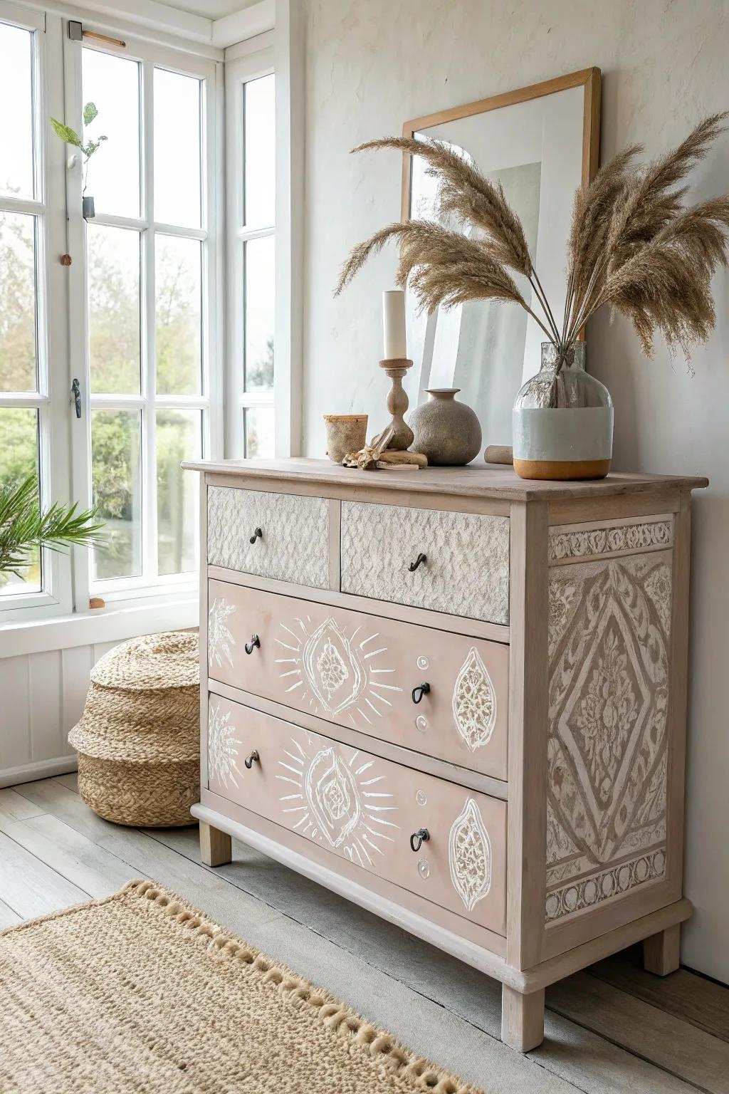 Breathe new life into your space with this eco-conscious upcycled dresser, blending Scandinavian simplicity with boho charm.