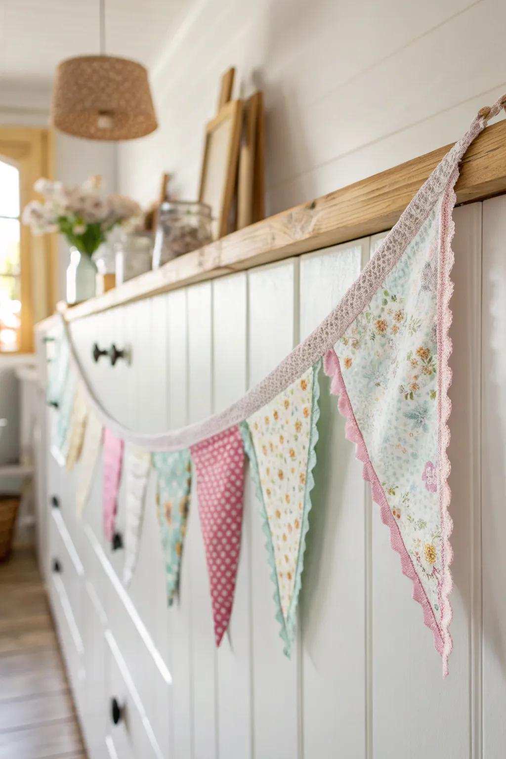 Bring a sense of charm to your living space with this pleasant textile piece garland, produced from treasured memories!