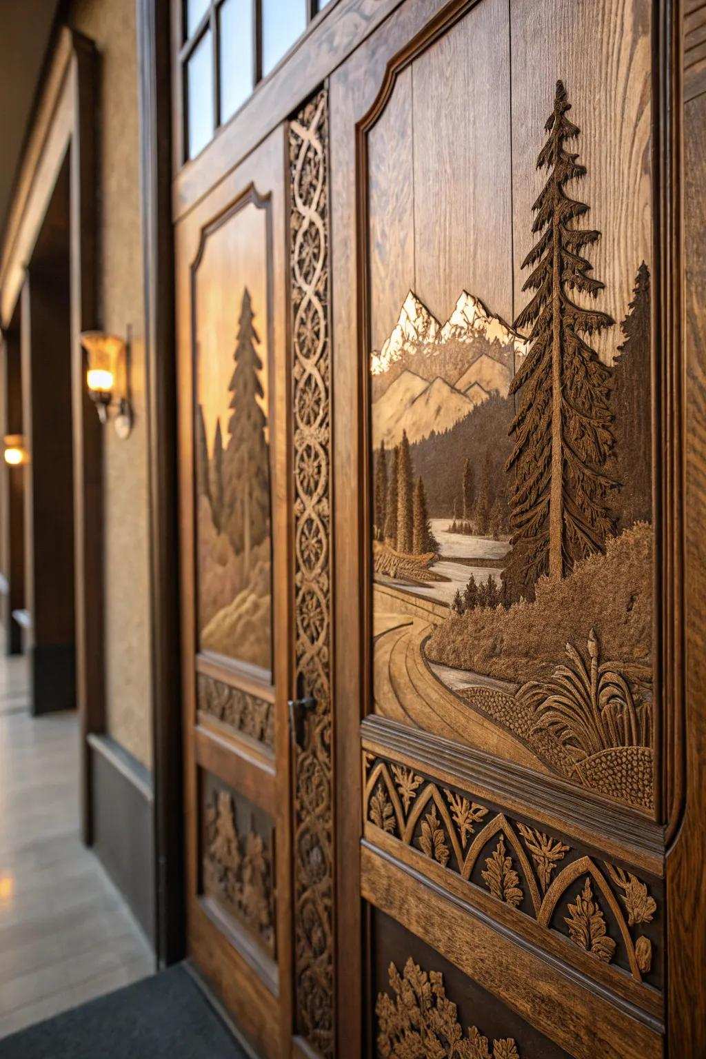 Bring nature's charm inside using elaborately carved wood wall panels.