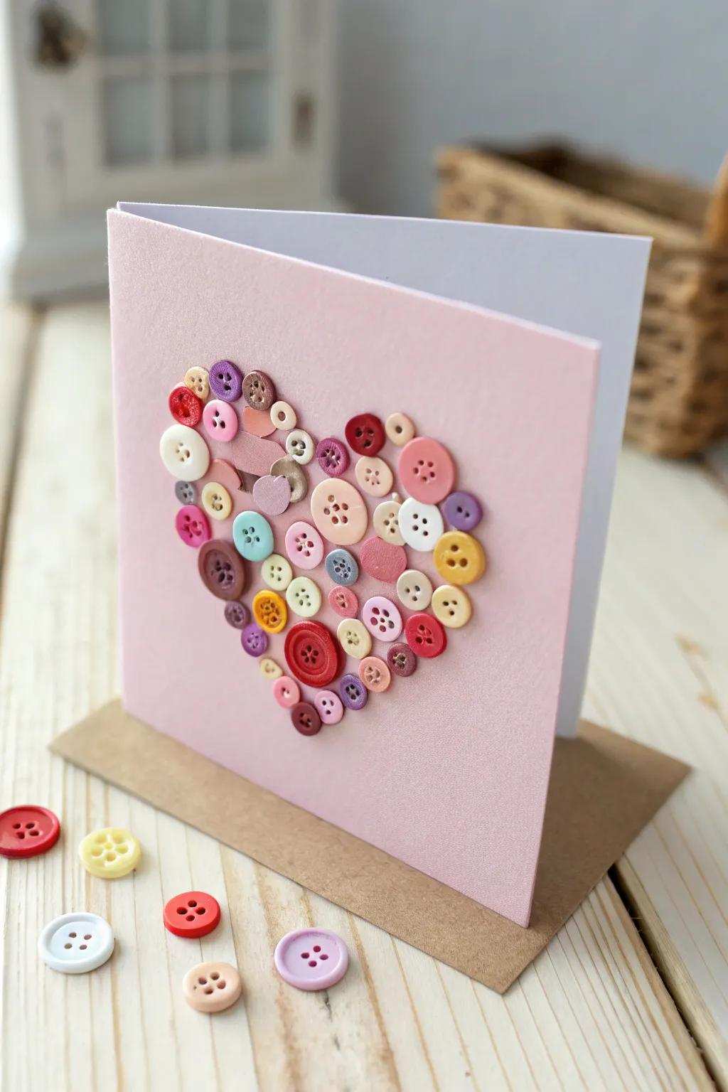 Built with affection: A captivating button heart for a unique Valentine's note.