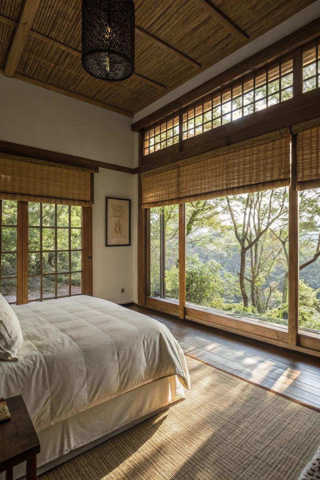 Cane dressings offer a natural touch to casement windows.