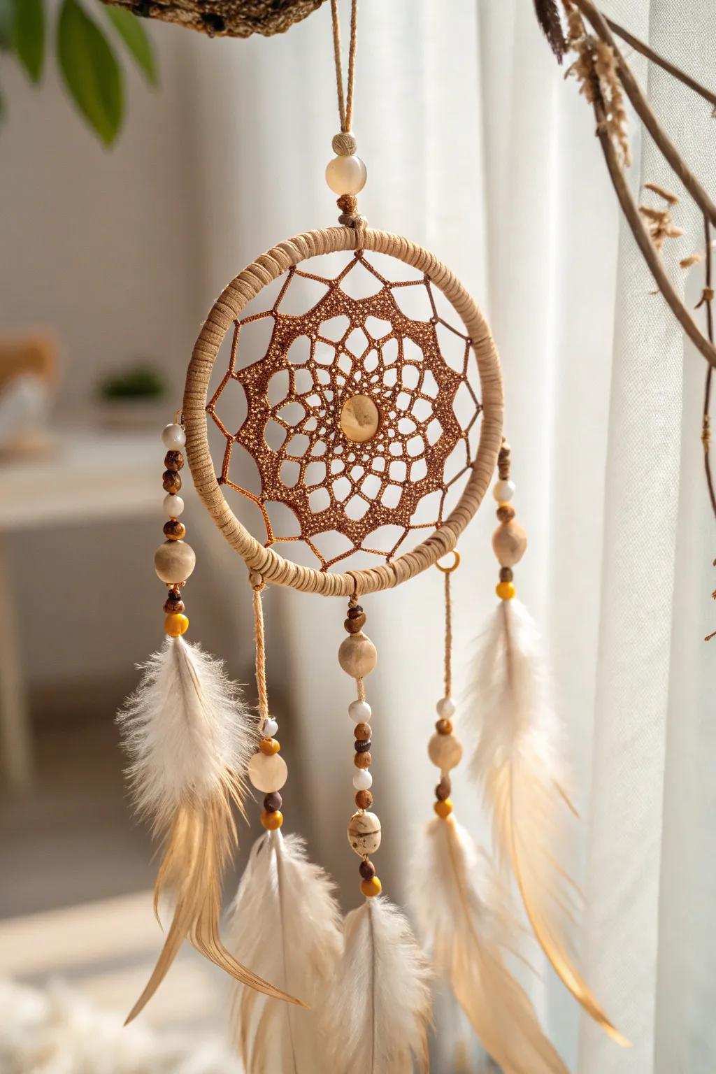Capture the charm of effortlessness with this charming embellished dreamcatcher.