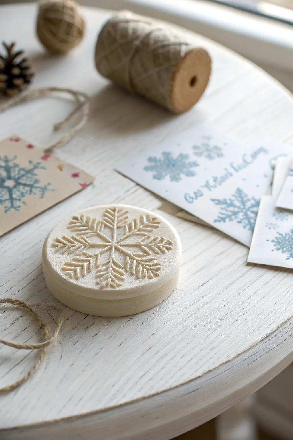 Capture the enchantment of winter through handmade snowflake imprints—perfect for adding a tailored detail to your holiday artworks.