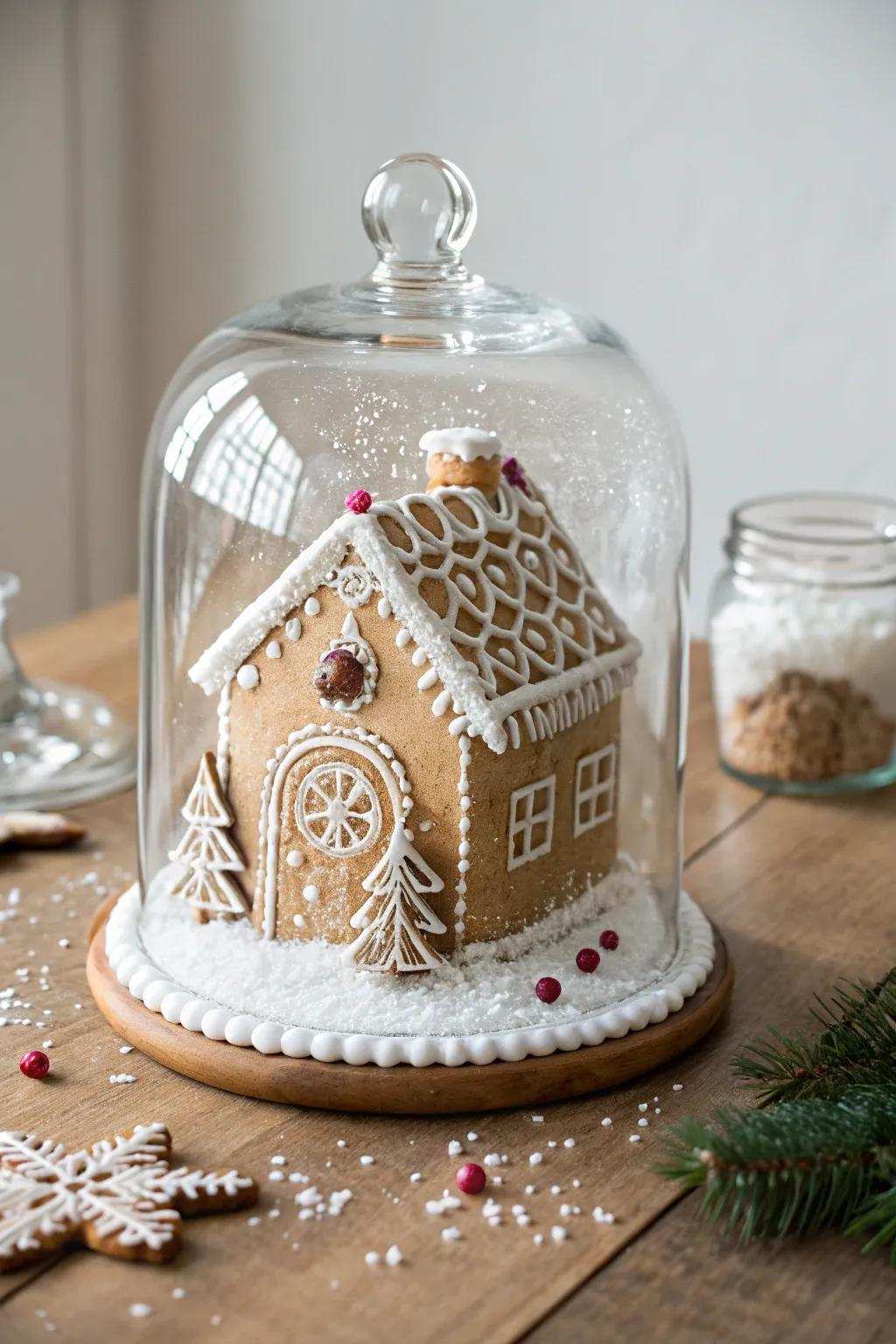 Capture the wonder of the season with this mesmerizing Gingerbread Snow Scene, a delightful centerpiece that brings comfortable sophistication to your holiday ornamentation.