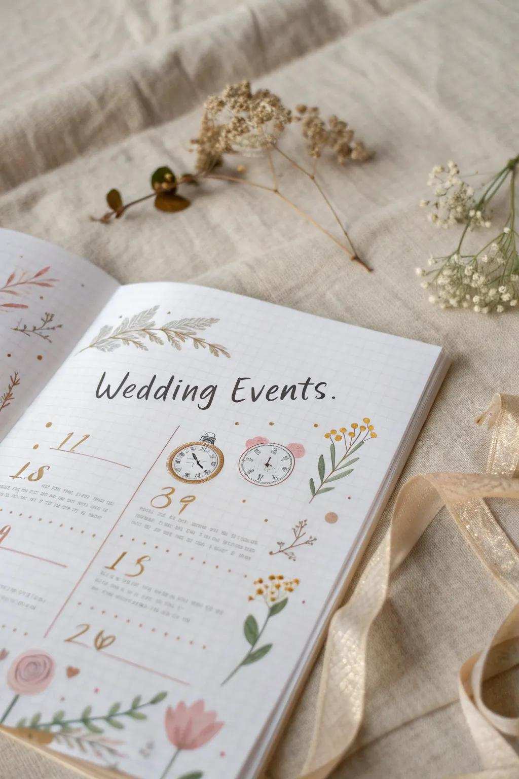 Capture your special day with a beautifully minimalistic wedding schedule scrapbook page.