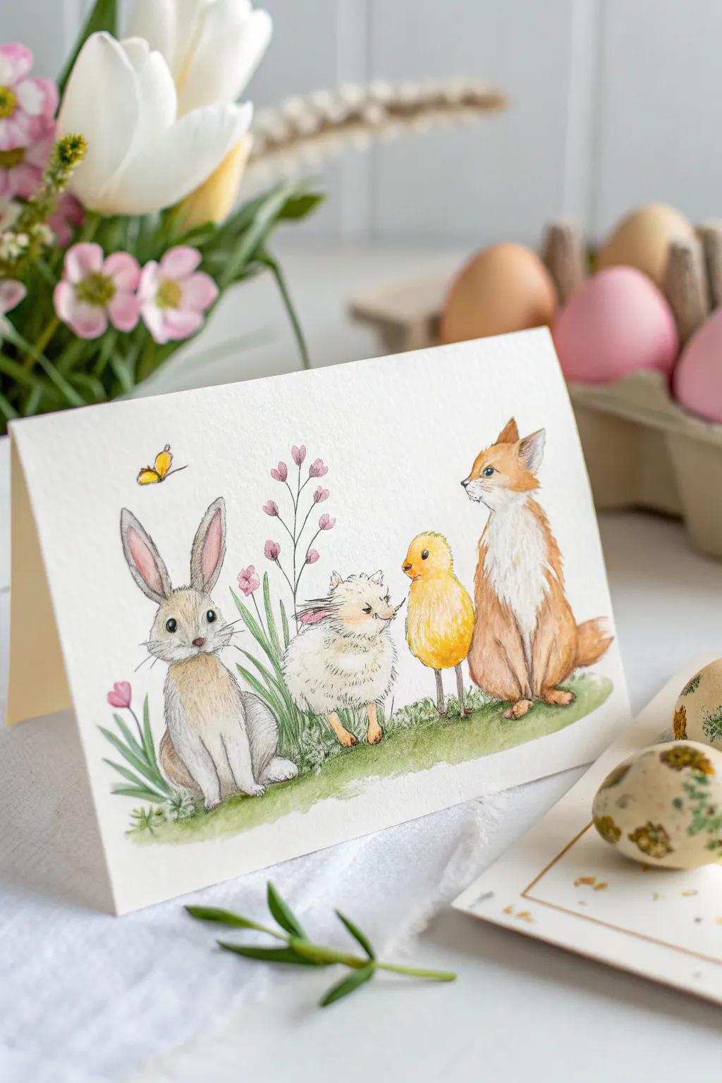 Celebrate Easter with a charming display of liquid color animals, bringing joy and elegance to your greetings.