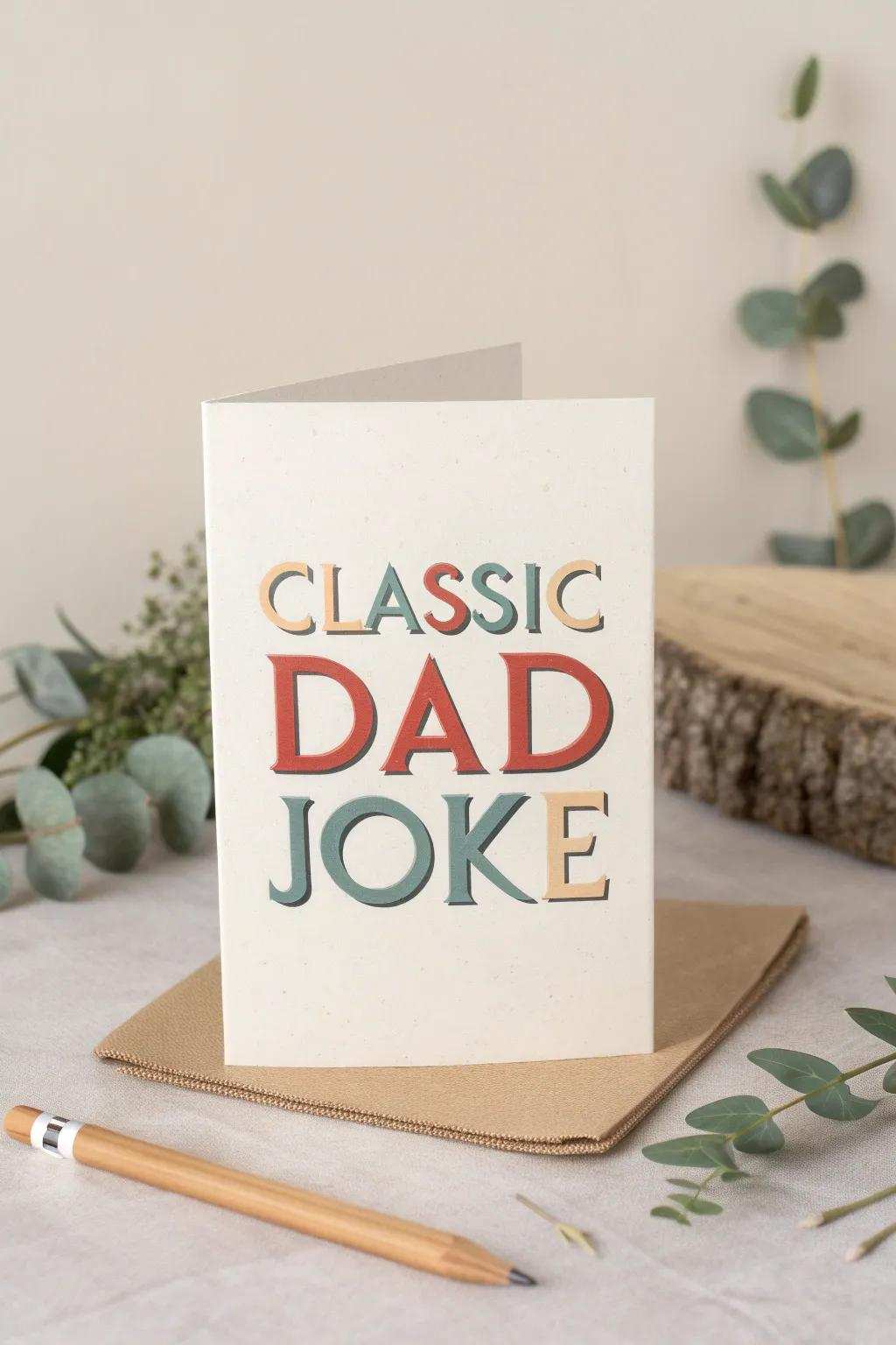 Celebrate Father's Day with a hint of levity and panache. This minimalist dad jest card is certain to evoke a grin!