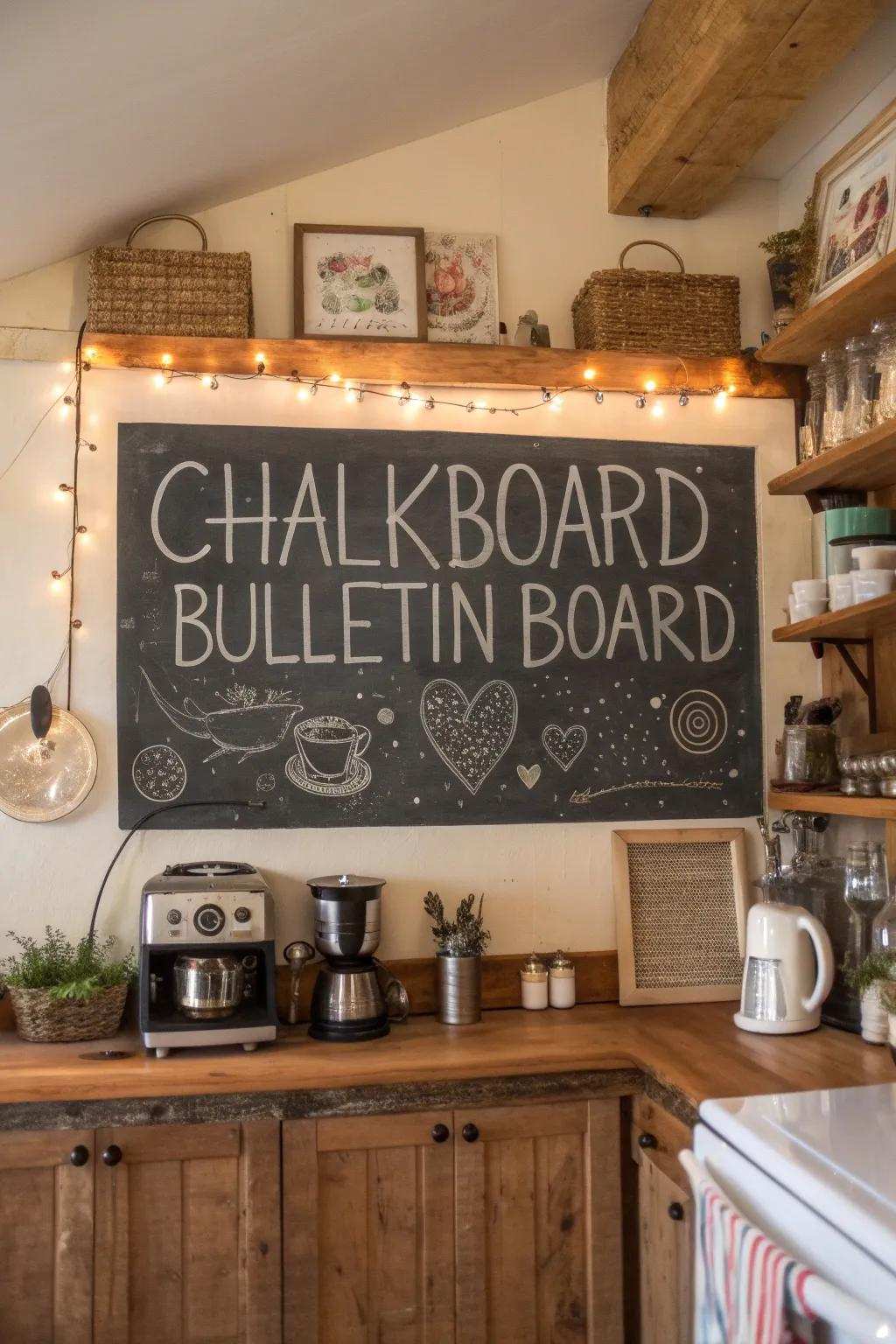 Chalkboard bulletin boards bring a blend of charm and function to kitchens.