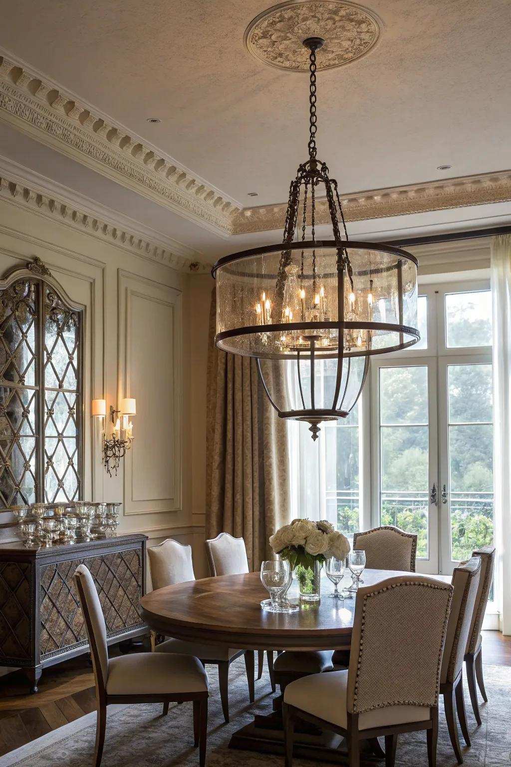 Chandeliers imbue dining spaces with charm and warmth.