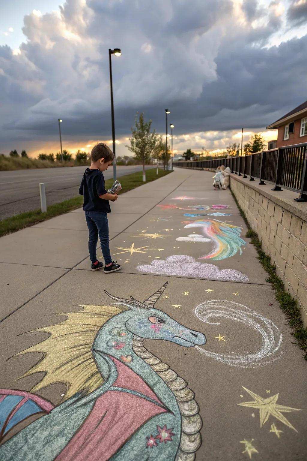 Charming crayon art features legendary animals in vivid detail.