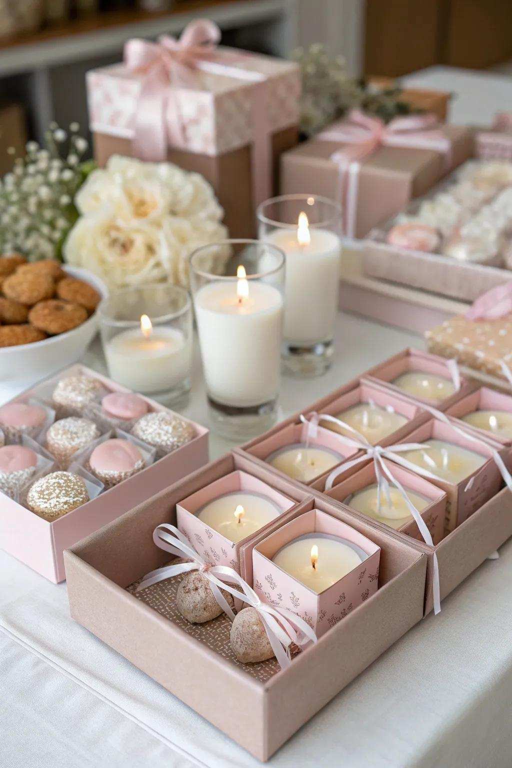 Charming rosewood blush wedding tokens.