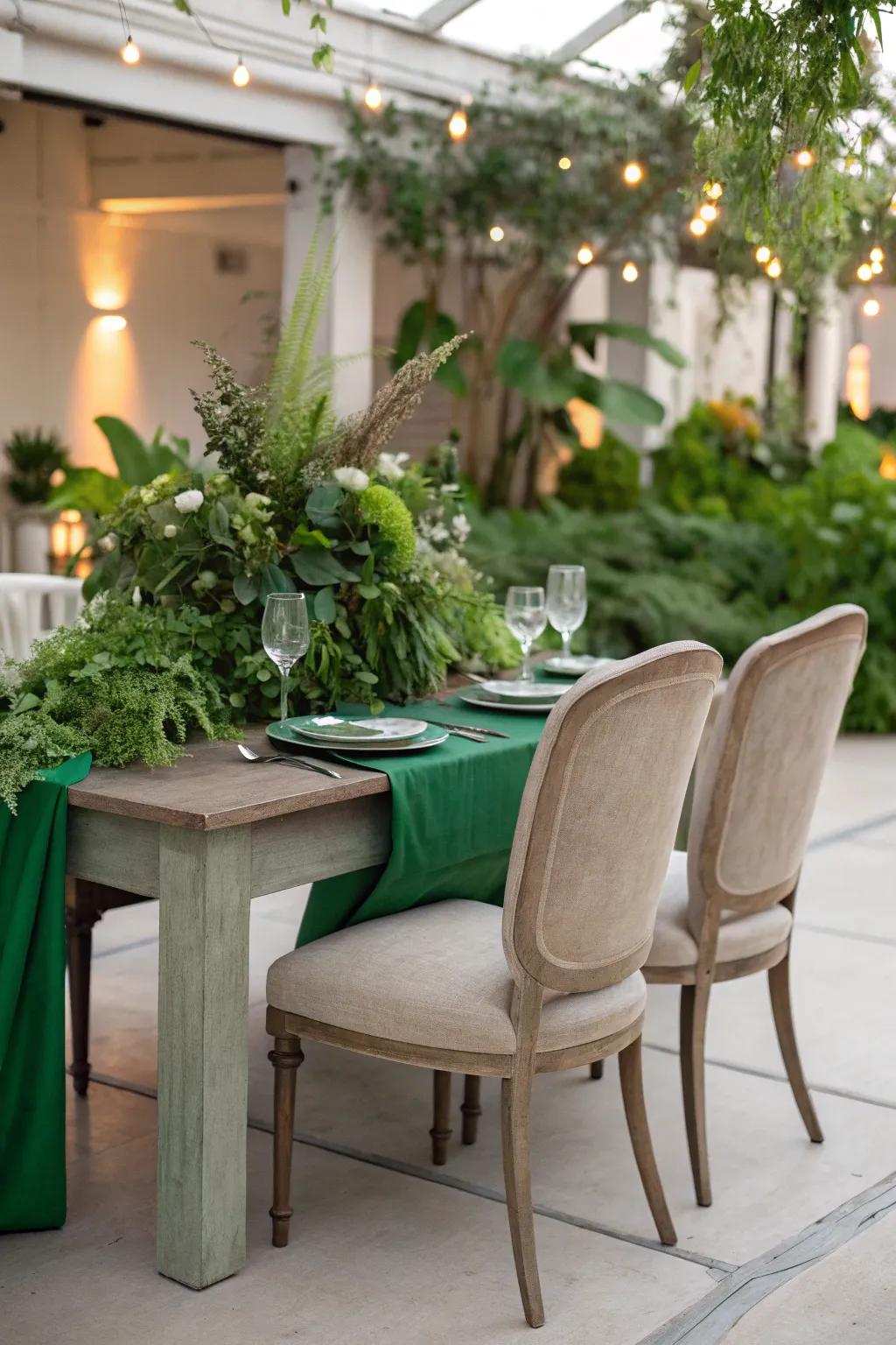 Chic toned-down chairs offering contrast to verdant settings.