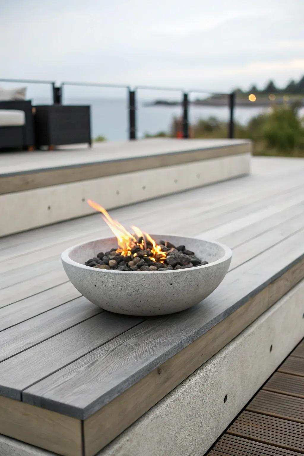 Choose a minimalist look with a streamlined cast fire bowl on your patio.