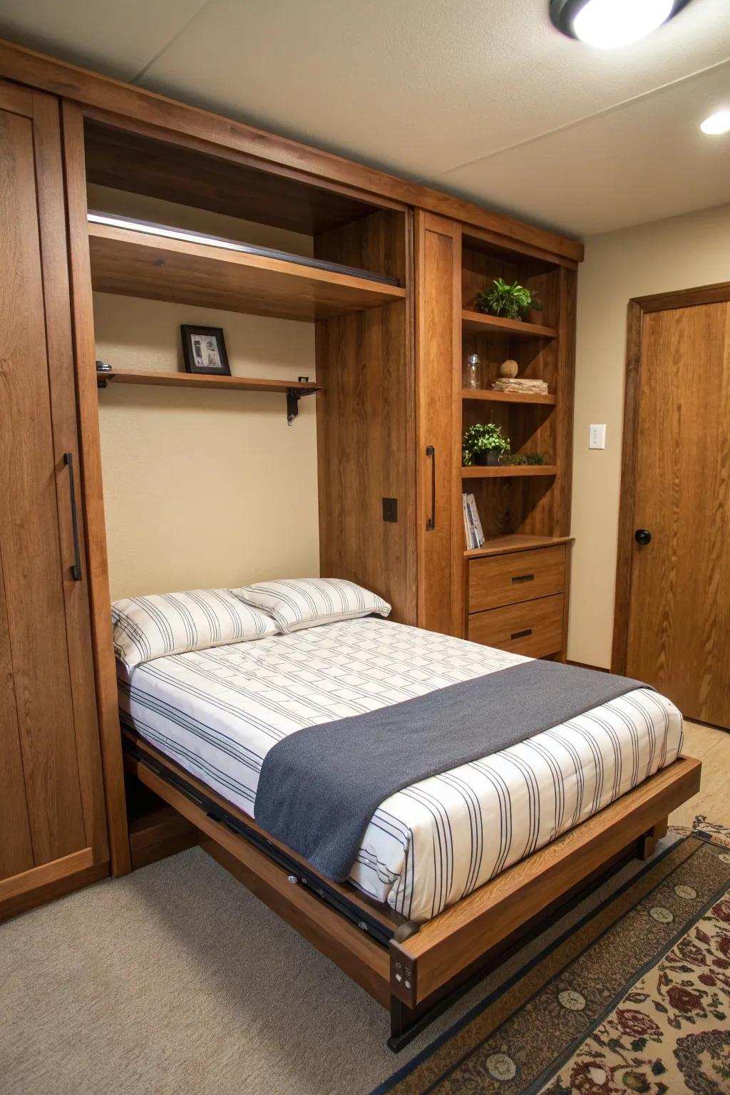 Classic foldaway bed tucked into a stylish wall unit