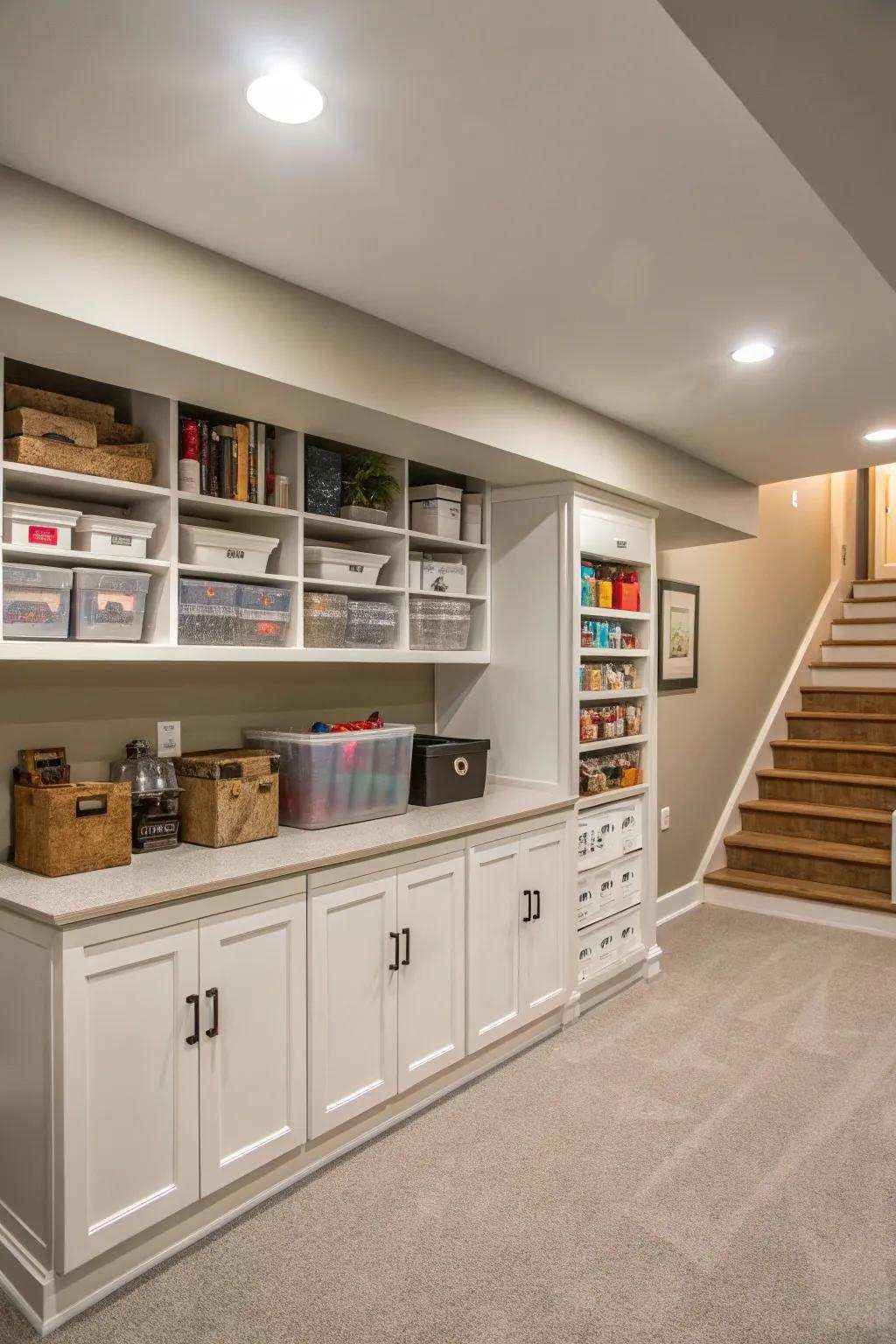 Clever storage options to maintain a tidy basement.