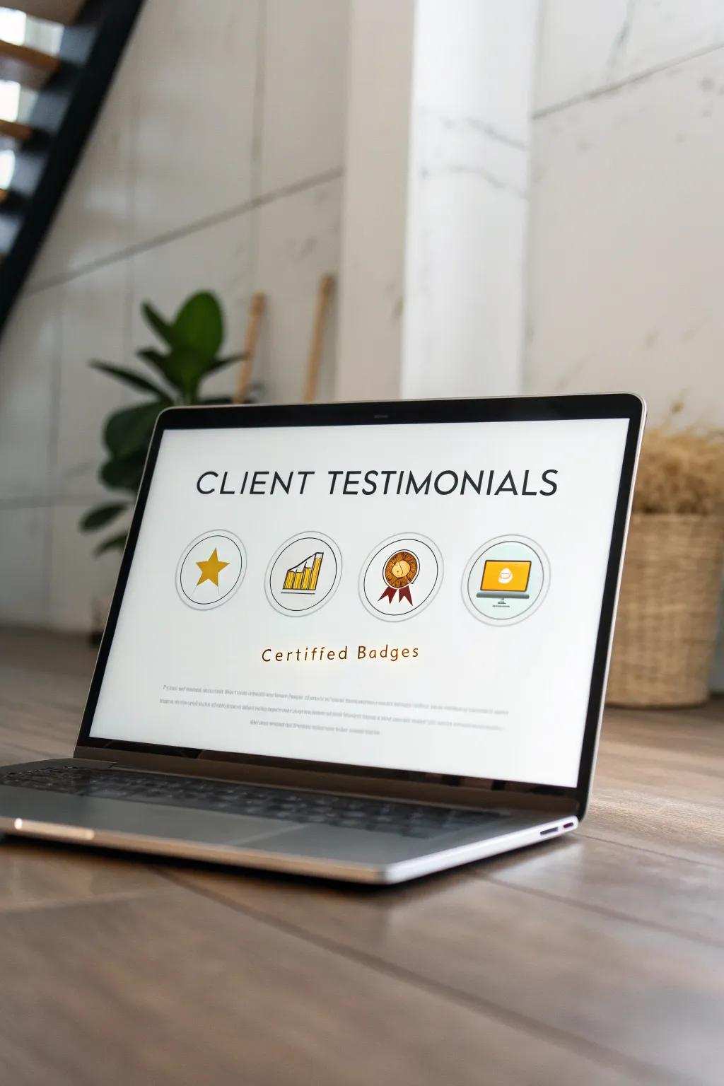 Client feedback and credibility badges boosting trustworthiness.