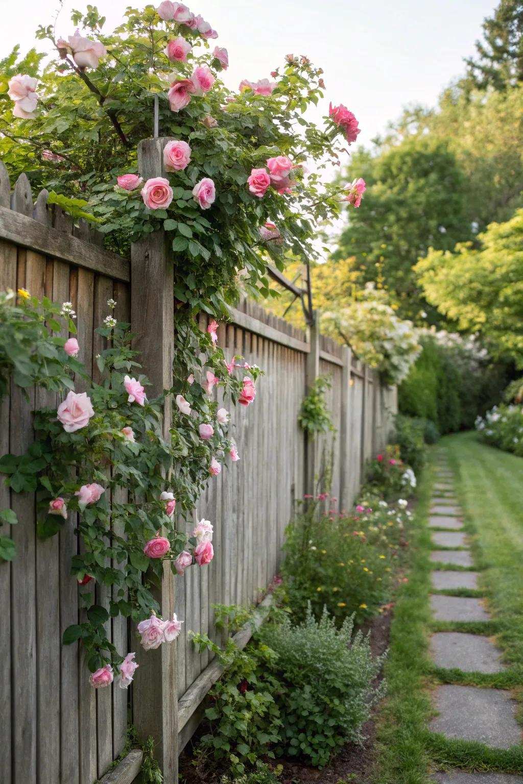 Climbing roses create a beautiful and fragrant barrier.