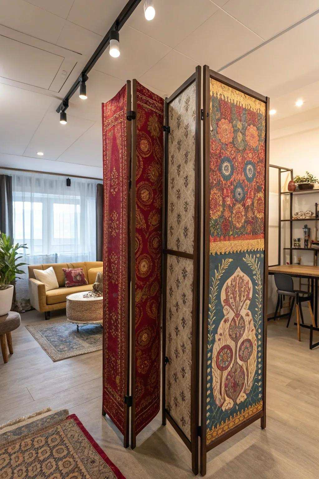 Cloth dividers add warmth and texture to a studio.