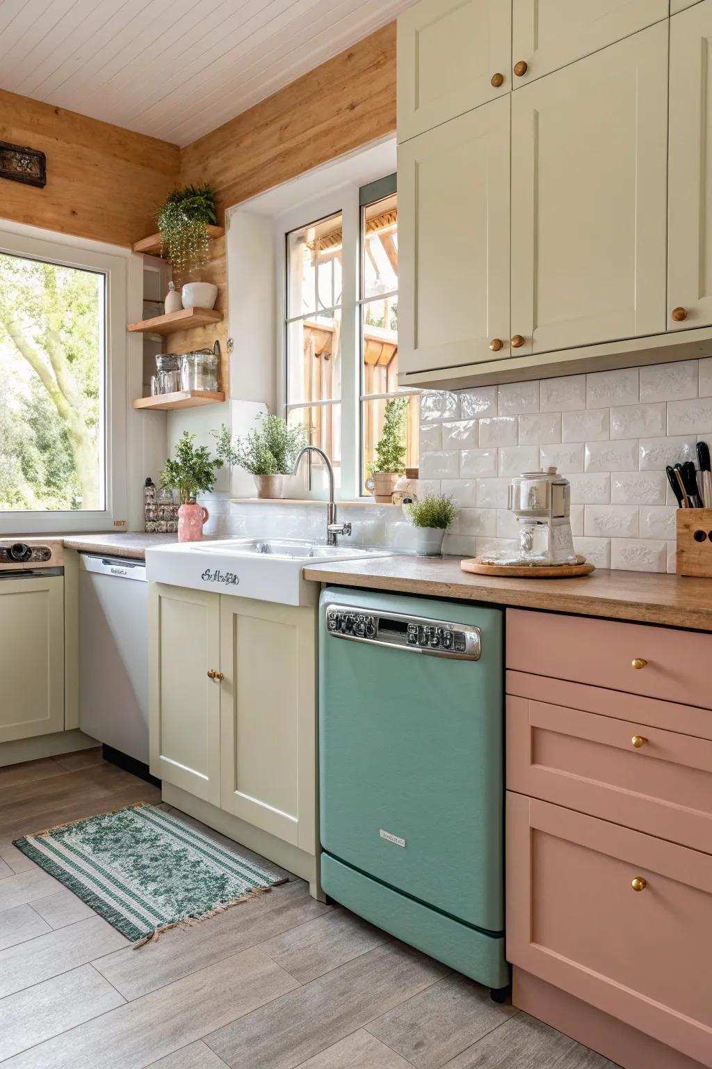 Color-coordinated dishwashing machine mixing perfectly into the cooking area.