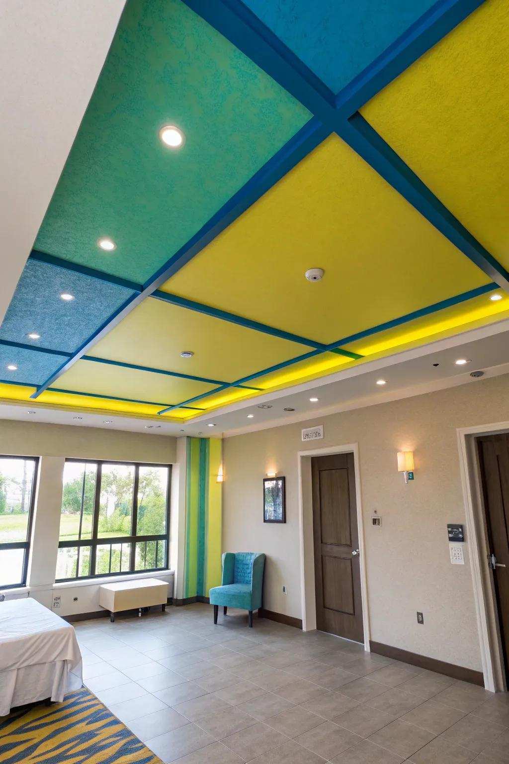 Colored features have the potential to transform your ceiling into a vibrant point of interest.