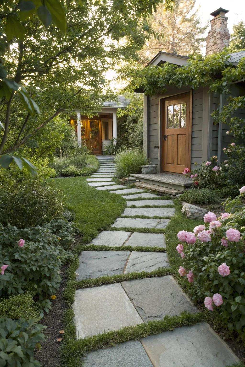 Combinations of concrete and stone create a captivating entrance.
