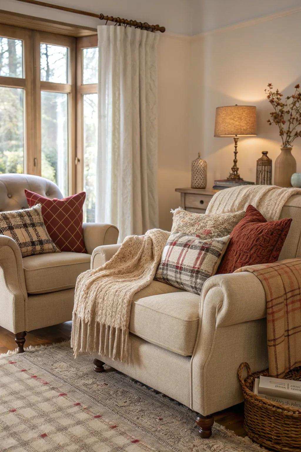 Comfortable furnishings invite relaxation and warmth