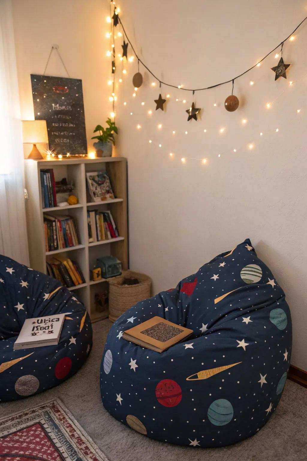 Comfortable galaxy chairs which make a comfortable space to relax.