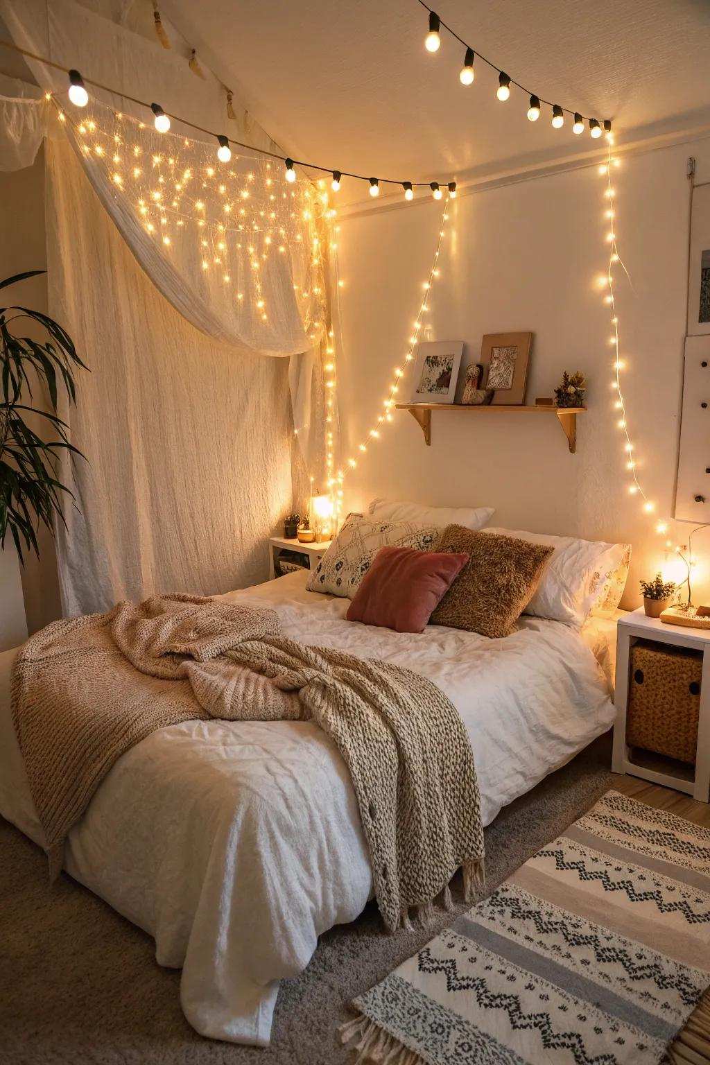 Comforting illumination enhances the snug ambiance of small bedrooms.