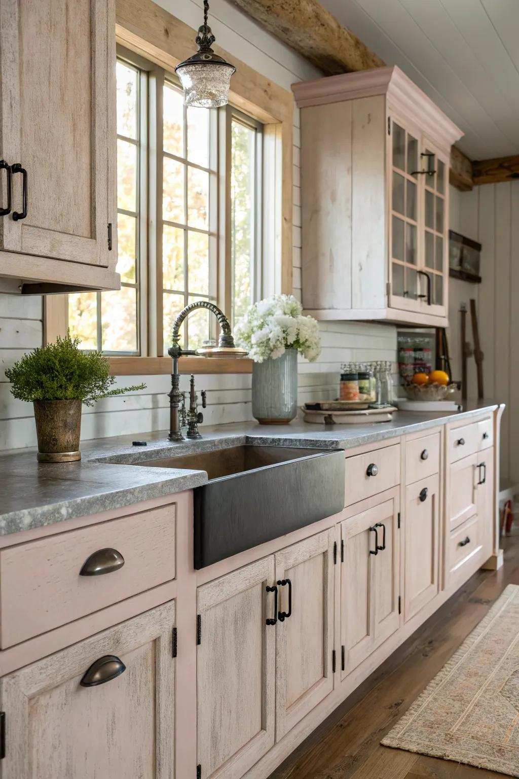 Commercial elements can introduce an edgy contrast to cabinet-coated cabinets.