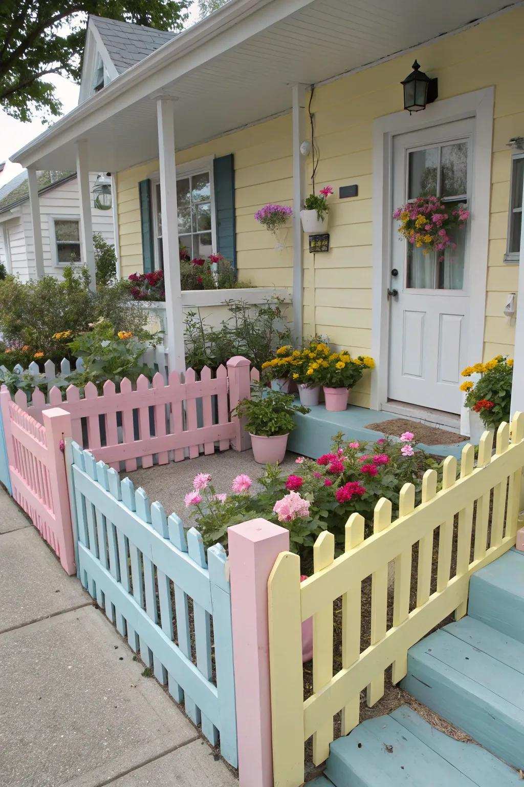 Compact picket barriers provide a quaint and colorful edge.