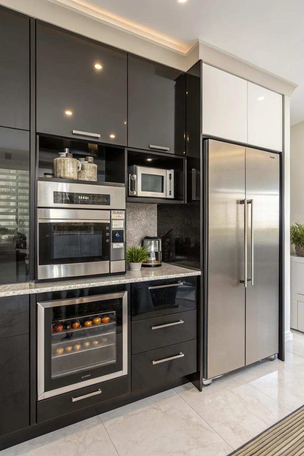 Conceal your rapid food cooker behind cabinet panels for an orderly and minimalist look.