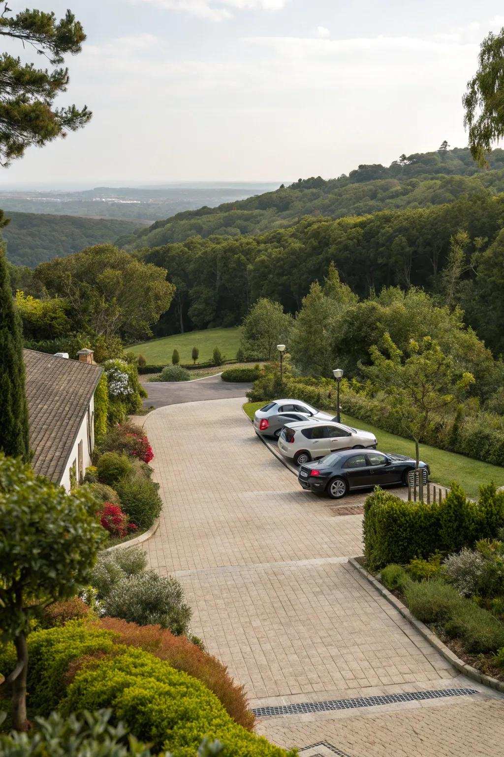 Consistent multi-vehicle parking zone enhancing driveway functionality.