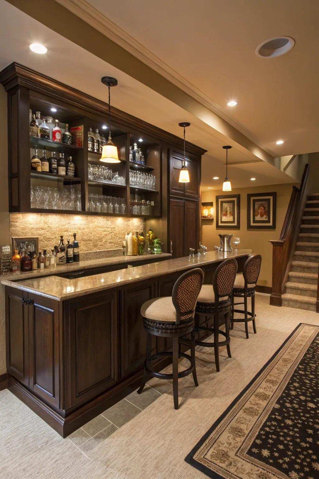 Construct your personal bar retreat for socializing and unwinding.
