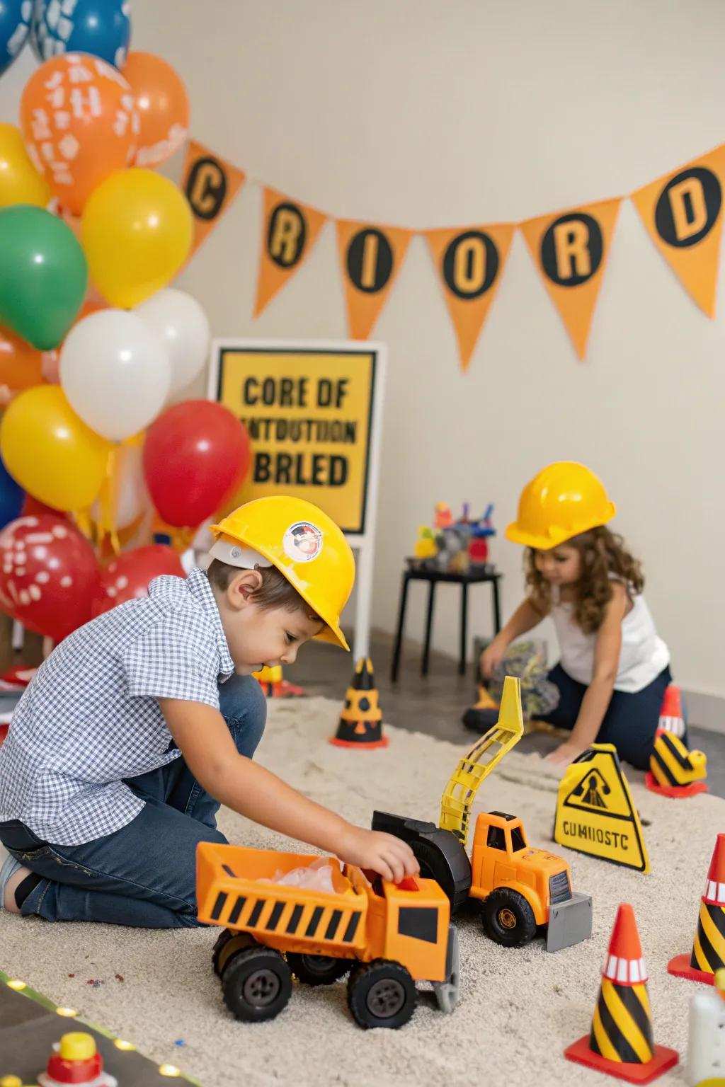 Construction-themed arrangement with engaging building activities.
