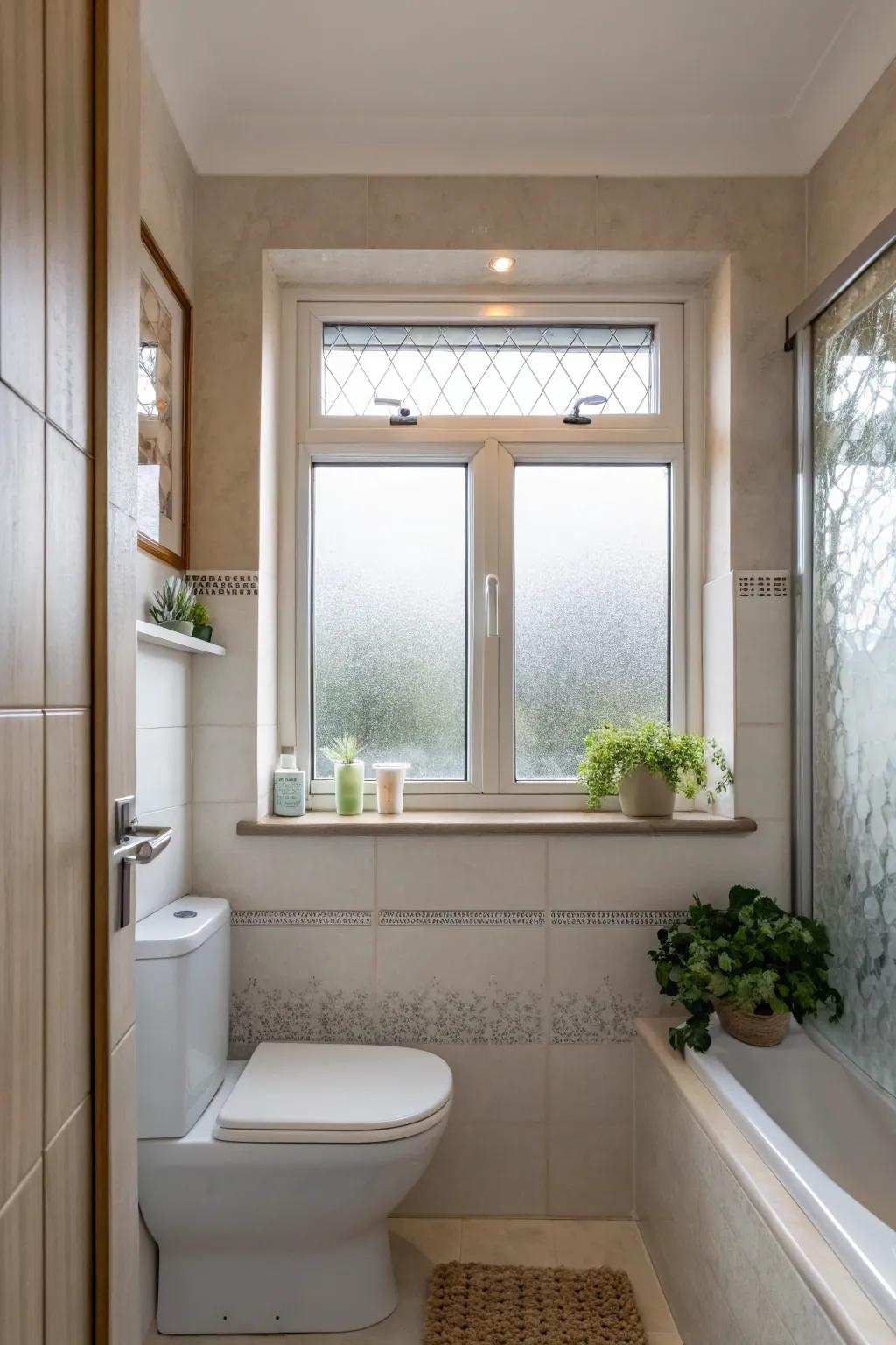 Contemporary and subtle: Seclusion film for a refined bathroom window. 🔒 #PrivacySolutions #SleekDesign