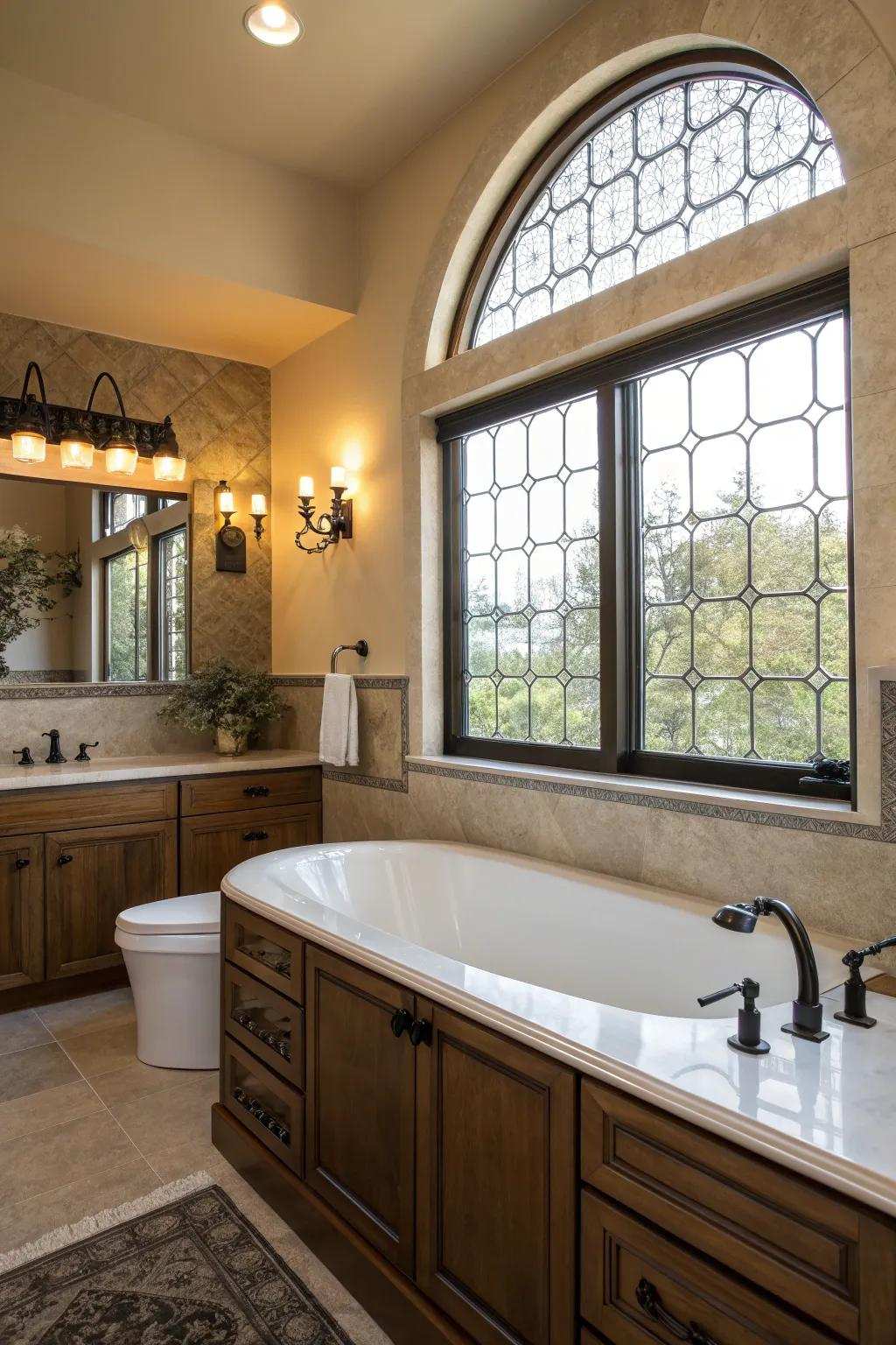 Contemporary edge with colored glass for stylish privacy. #ModernDesign #SleekSpaces
