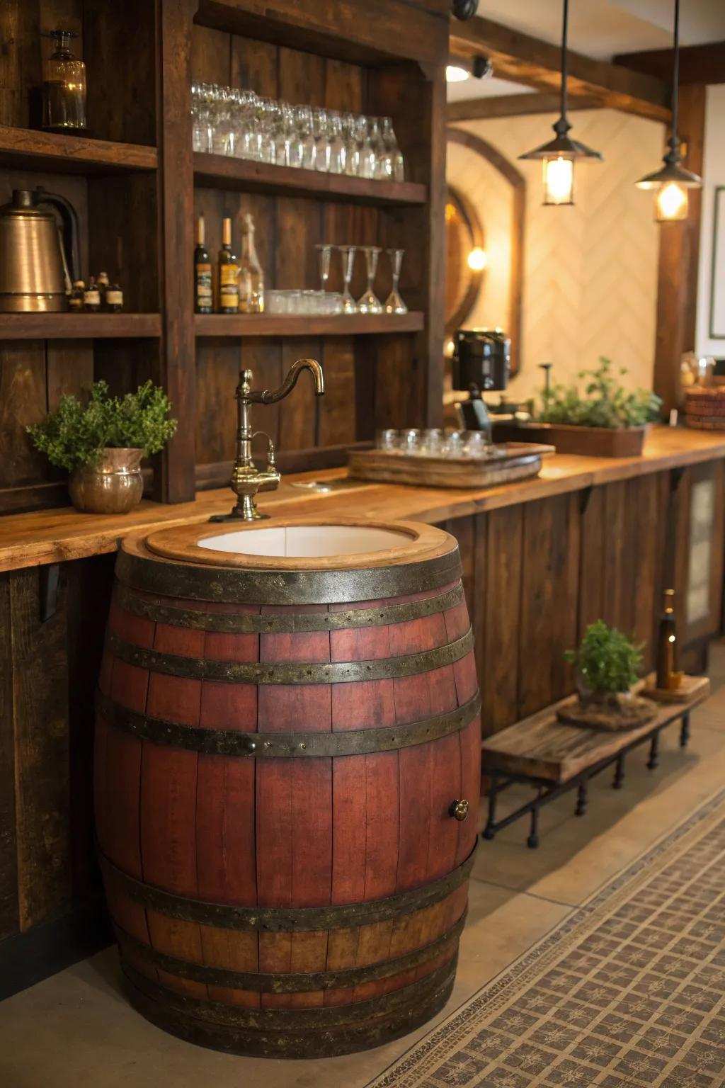 Contribute a hint of uniqueness using a liquor cask sink that blends design and practicality.