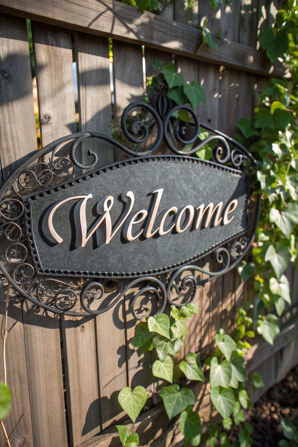 Contribute a personalized element toward your threshold integrating a bespoke metallic 'Welcome' plaque merging refinement together featuring fascination.