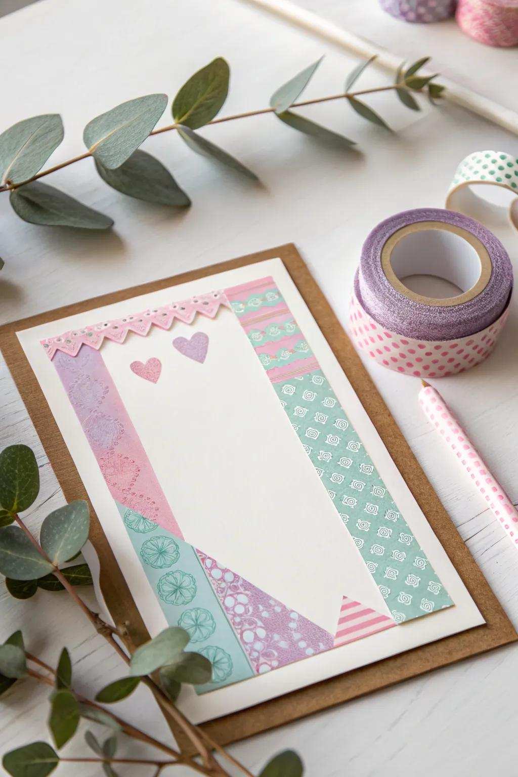 Contribute a sensation of artistic expression to your Valentine's note using vibrant adhesive paper tape borders—simple, stylish, and effortlessly chic!