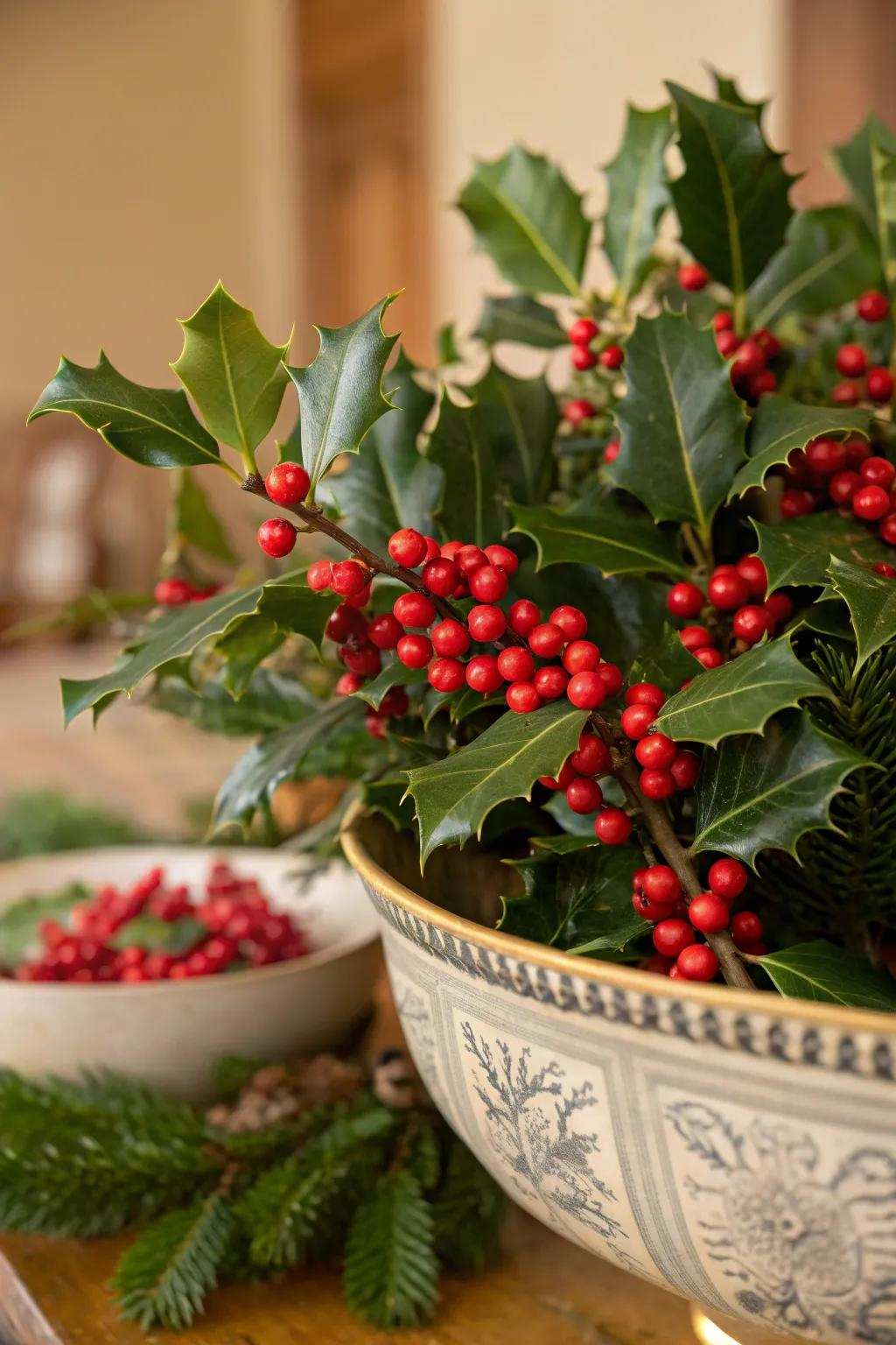 Conventional holly composition for celebratory elation.