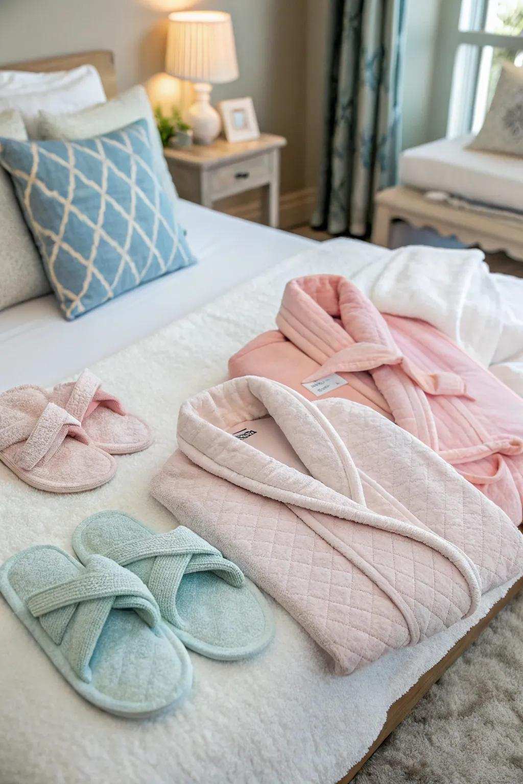 Coordinated soft shoes and wraps fashion a sense of togetherness and luxury.
