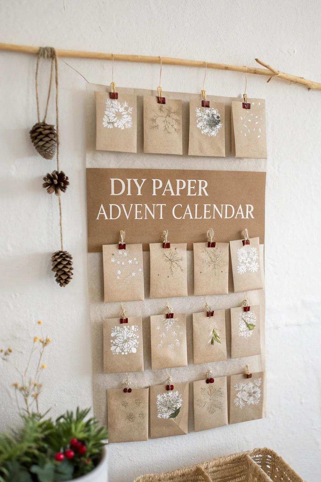 Countdown to Christmas with this minimalist handmade paper countdown calendar, where effortlessness meets natural beauty.