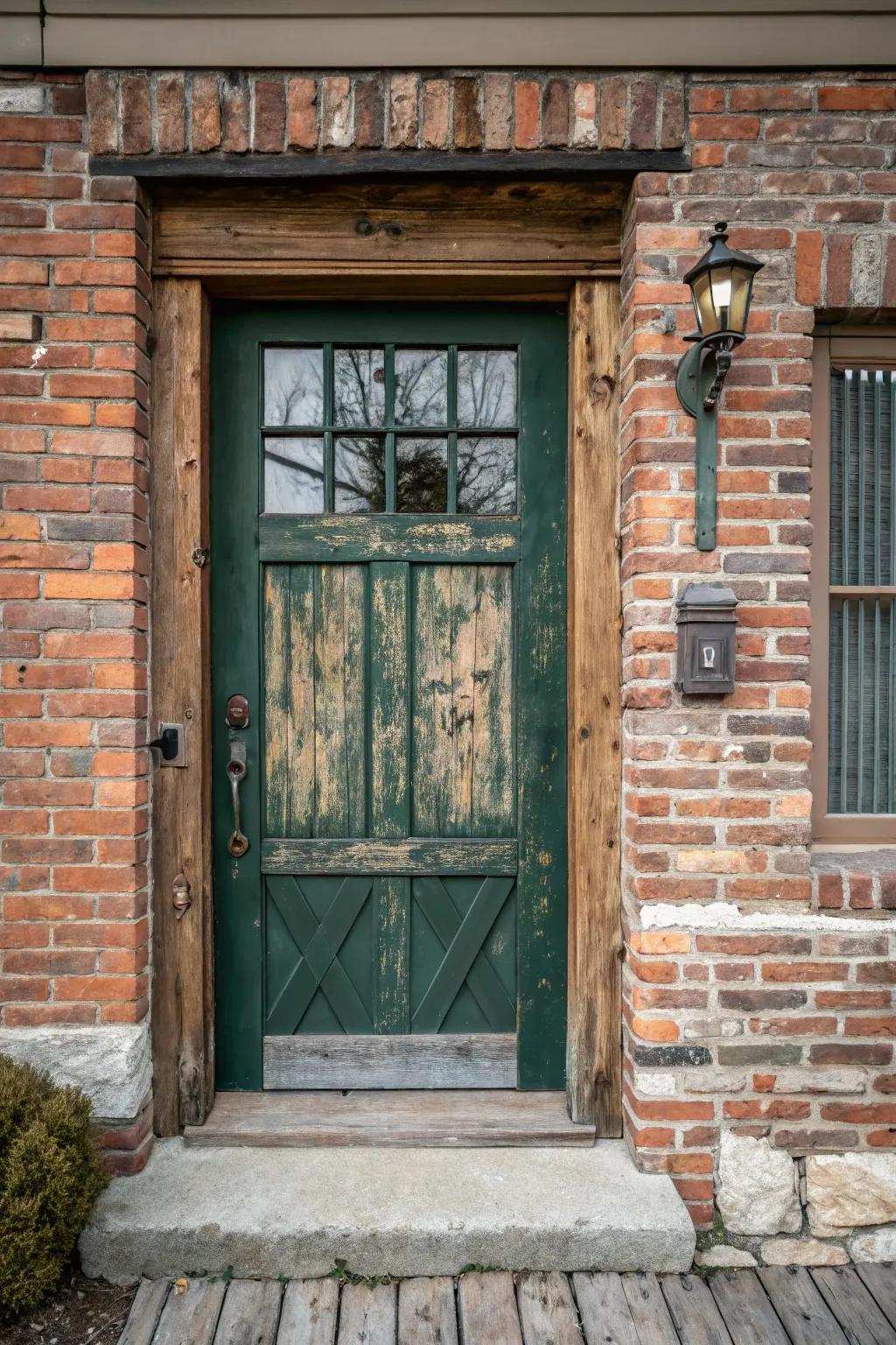 Country elements contribute a cozy, countryside charm to the entrance.