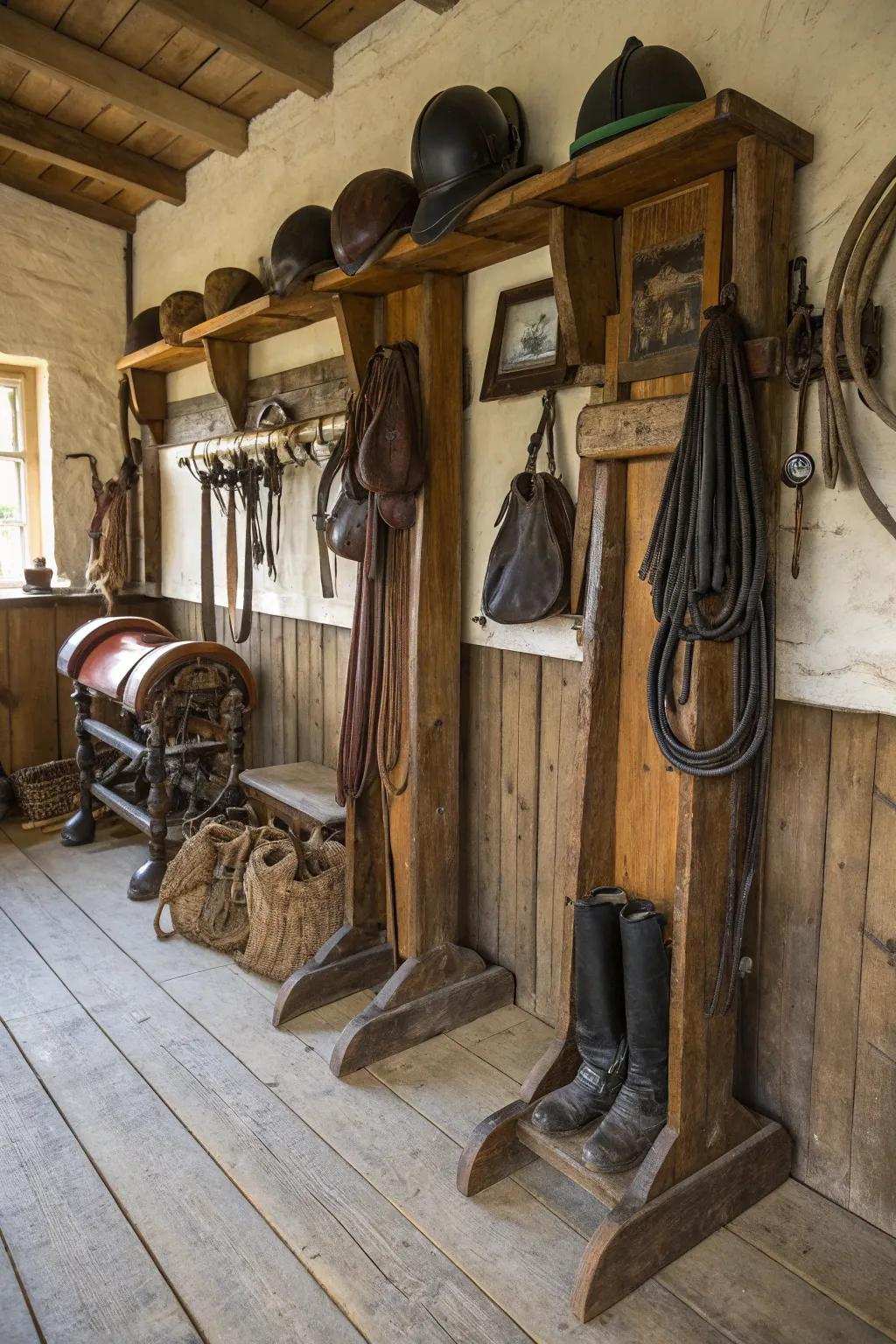 Country racks instill a charming, nostalgic vibration.