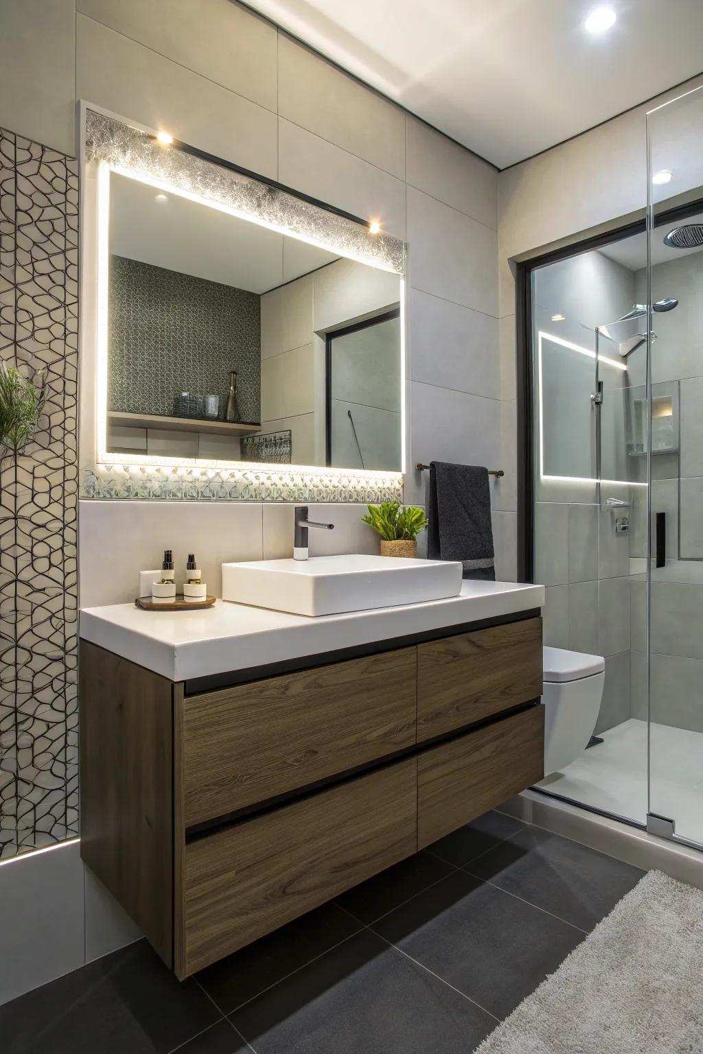 Craft an airy feel with a suspended vanity.