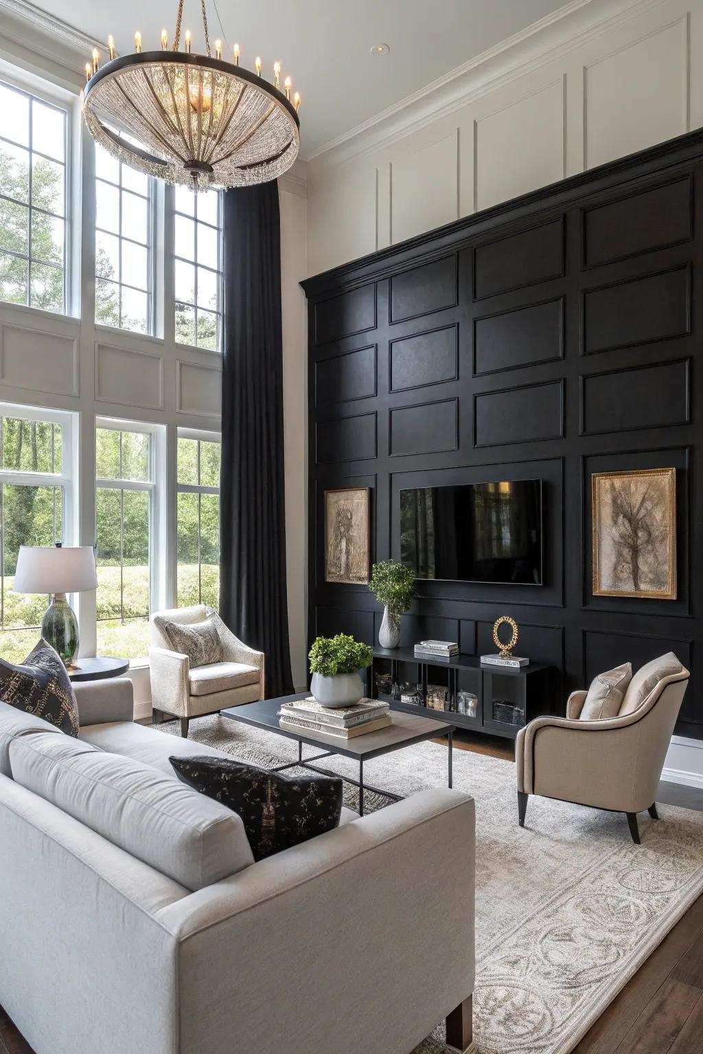 Craft theatricality with an ebony emphasized wall